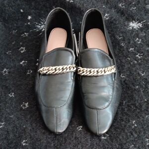 Zara Black Loafers with Silver-tone Chain Accent
